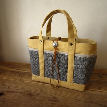 「wool tote」S　クリーム×ヘリンボーンの画像