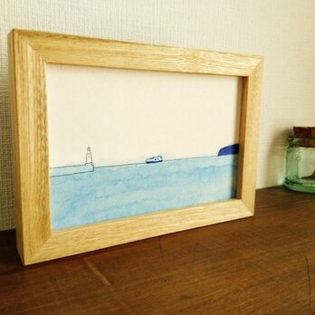 海の風景シリーズ5点 　※ポストカードサイズ木製額縁入り　水彩　絵画　一点物の画像