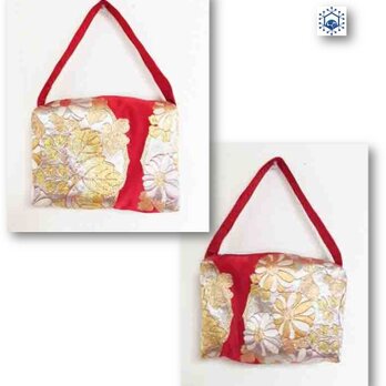 8＊1点物ＳＡＬＥ帯リメイクミニバッグ（赤）の画像