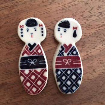 こけしの箸置き・チェック（２個セット）／040