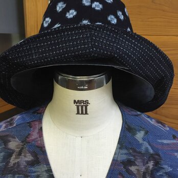 着物で作る☆帽子 リバーシブル　絣　大島の画像