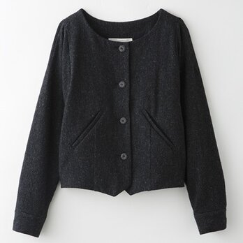 別生地使い・麻混のウールショートジャケット-チャコールグレー-　8411-08002-95