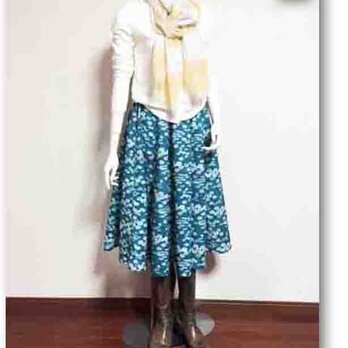 花浅葱色の着物リメイクスギャザーフレアカート7の画像