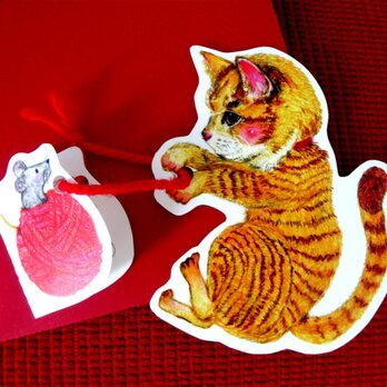 猫と毛糸玉カードの画像