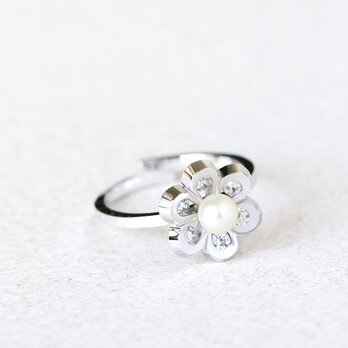 花 ＆ 真珠 リング 指輪 シルバー925の画像