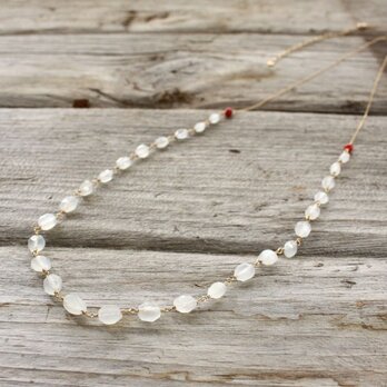 White Moonstone w/ Red Coral Long Necklaceの画像