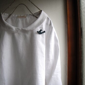 リネン１００　丸襟プルオーバートップス　ピュアホワイト　の画像