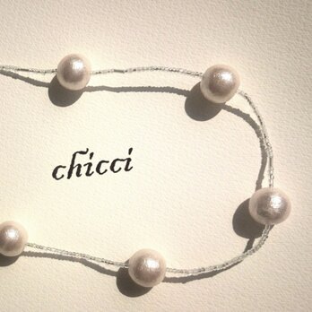 コットンパールとビーズのネックレス