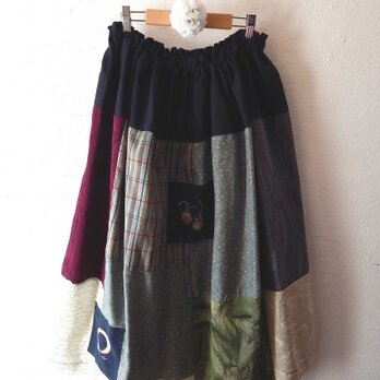 着物・浴衣パッチワークリメイク ギャザースカート　ミズイロの画像