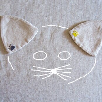 Linen coaster set [kitten ear] 白猫の画像