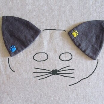 Linen coaster set [kitten ear] 黒猫の画像