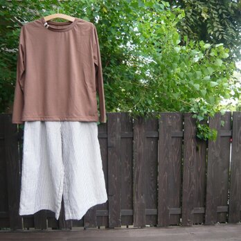 UV加工綿モダールカット＆ソー　Tシャツ　ブラウン　　　の画像