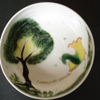 動植物の器　鳥と木　平型鉢の画像