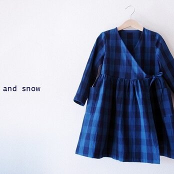 カシュクールワンピース　size110　ネイビー×ブルーのブロックチェック　