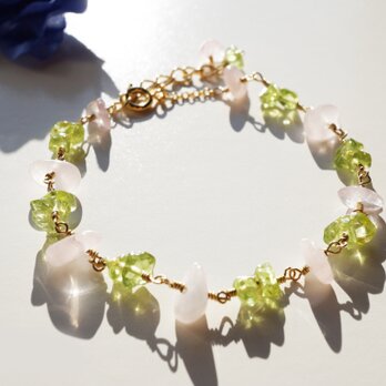 ローズクォーツ＆ペリドット ブレスレット peridot&rose quartz bracelet B0025の画像