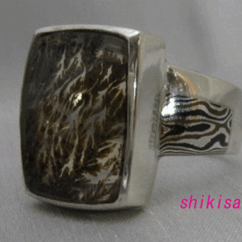 デンドリチック クオーツ  シルバーリング 木目金付き