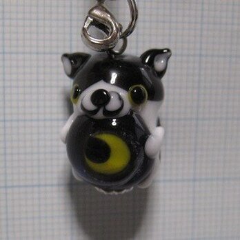 とんぼ玉　黒猫ストラップ