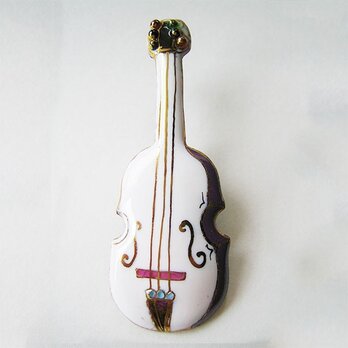 七宝焼ブローチ バイオリン（白） 【受注制作】の画像