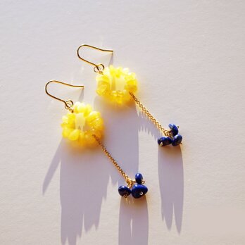 ミモザ ラピスラズリ＆琥珀 ピアス Bonheur Amber&Lapis earrings P0035の画像