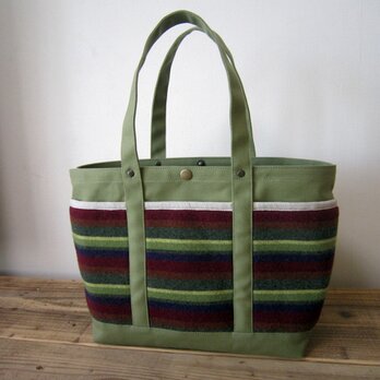 「wool tote」M　モス×ボーダーの画像