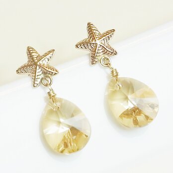 送料無料 14kgf Swarovski starfish earrings (Gold) 　スワロフスキー 涙 しずく ピアスの画像