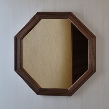 ウォールナット枠の八角ミラー　特大