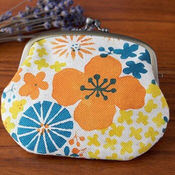 型染め 親子がま口（花柄 紺×橙）