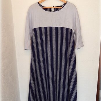 ラグランチュニック　リネンｘストライプ