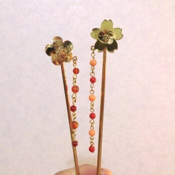 桜◇真鍮珊瑚　かんざしの画像