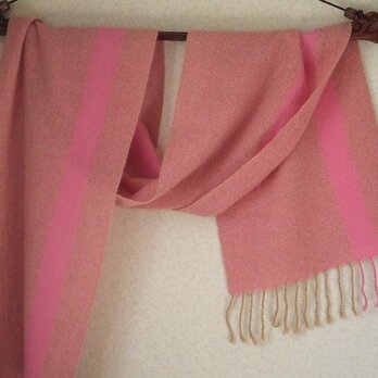 手織りカシミアマフラー・・ワンストライプ・ピンクの画像