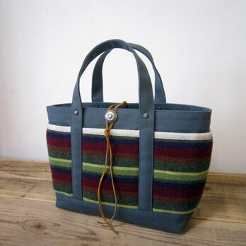 「wool tote」S　グレーカーキ×ボーダーの画像
