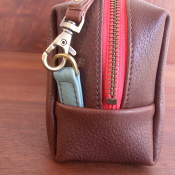 3way長財布ﾎﾟｼｪｯﾄ、オイルレザー×リバティ...チョコ