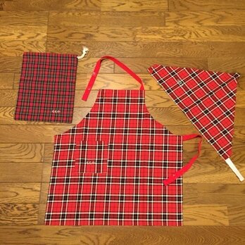 幼児サイズ　エプロン　三角巾　エプロン袋３点セットの画像
