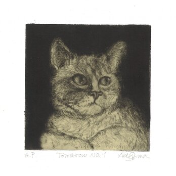 猫の銅版画『明日も』の画像