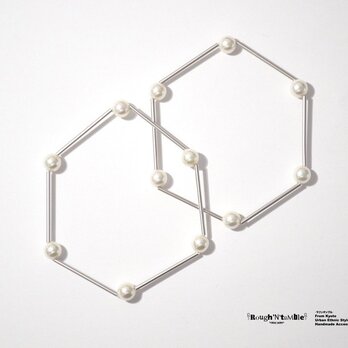 Hexagon bracelet silver×pearlの画像