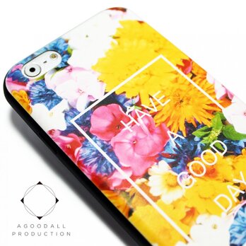 iphone6 / iphone6s ケース（4.7寸用）レザーケースカバー（花柄×ブラック）フラワーアートの画像
