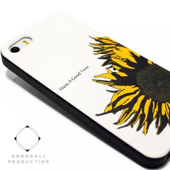 iphone5/iphone5s/iphoneSE用 軽量レザーケースカバー（オフホワイト×ブラック）ひまわり 向日葵の画像