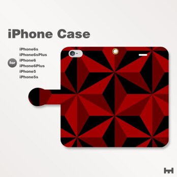 iPhone7/7Plus/SE/6s/6sPlus他　スマホケース手帳型　北欧-和柄-三角-麻の葉　レッド赤1304の画像