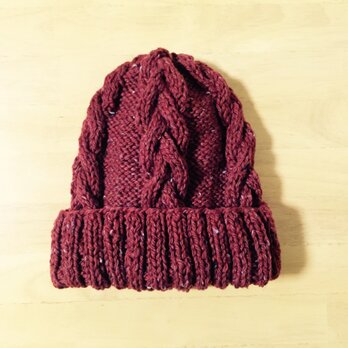ニット帽　ツイードボルドー　男女兼用