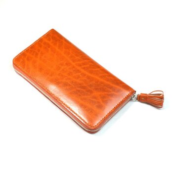 ベルギー牛革のラウンドファスナー長財布（カラー：Orange × Orange Brown）の画像