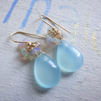 Sea Blue Chalcedony and Opal Earring /＊14kgf＊ シーブルーカルセドニー＆オパールの画像
