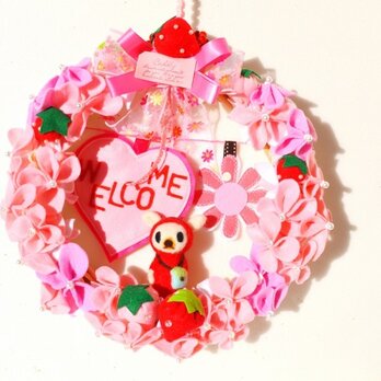 1点もの★★お花の森★羊毛フェルトうさぎの乙女リース