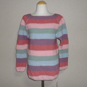 レインボーのラグラン編みセーターの画像