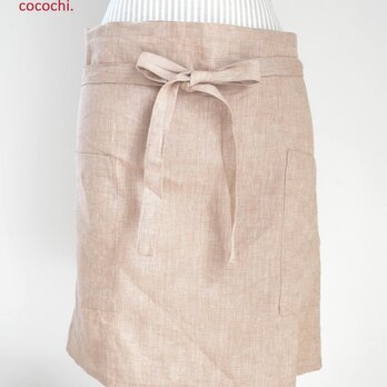 リネン カフェエプロン　ソフトキャメル