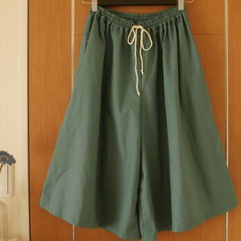 再販・コットンリネンのガウチョパンツ・グリーン
