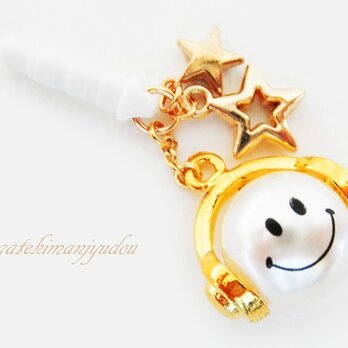 ヘッドホン付スマイルパール☆スマホピアス【スマピ色変更可】