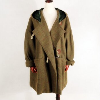 マント風　 チェック柄 ウール コート