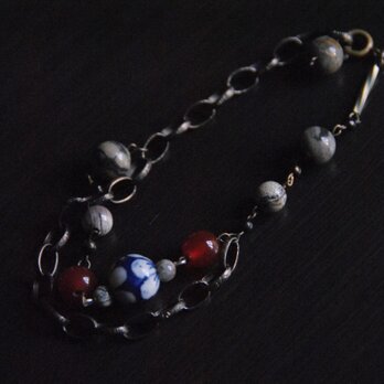 『Japanesque』ジャパネスク〜アンティークブレスレット(Silver leaf and Red agate)〜の画像