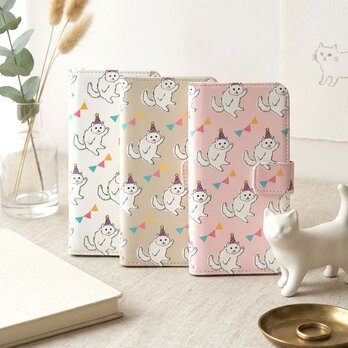 ＜iPhone＞手帳型スマホケース【パーティねこ】