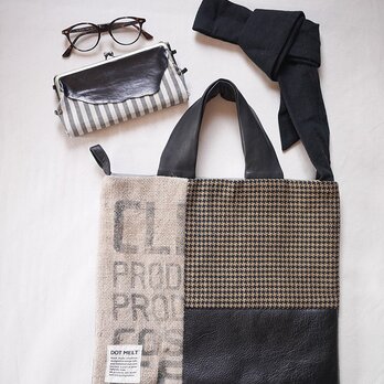 Coffee beans  sackpatchwork totebag <M-2>の画像